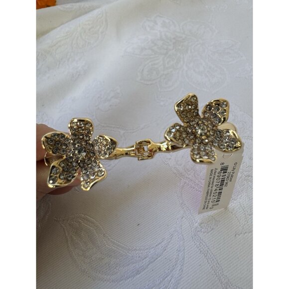 Lilly Pulitzer Flower Cuff Bracelet Gold-tone Rhinestone Hinged Bracelet NWT - Picture 9 of 16